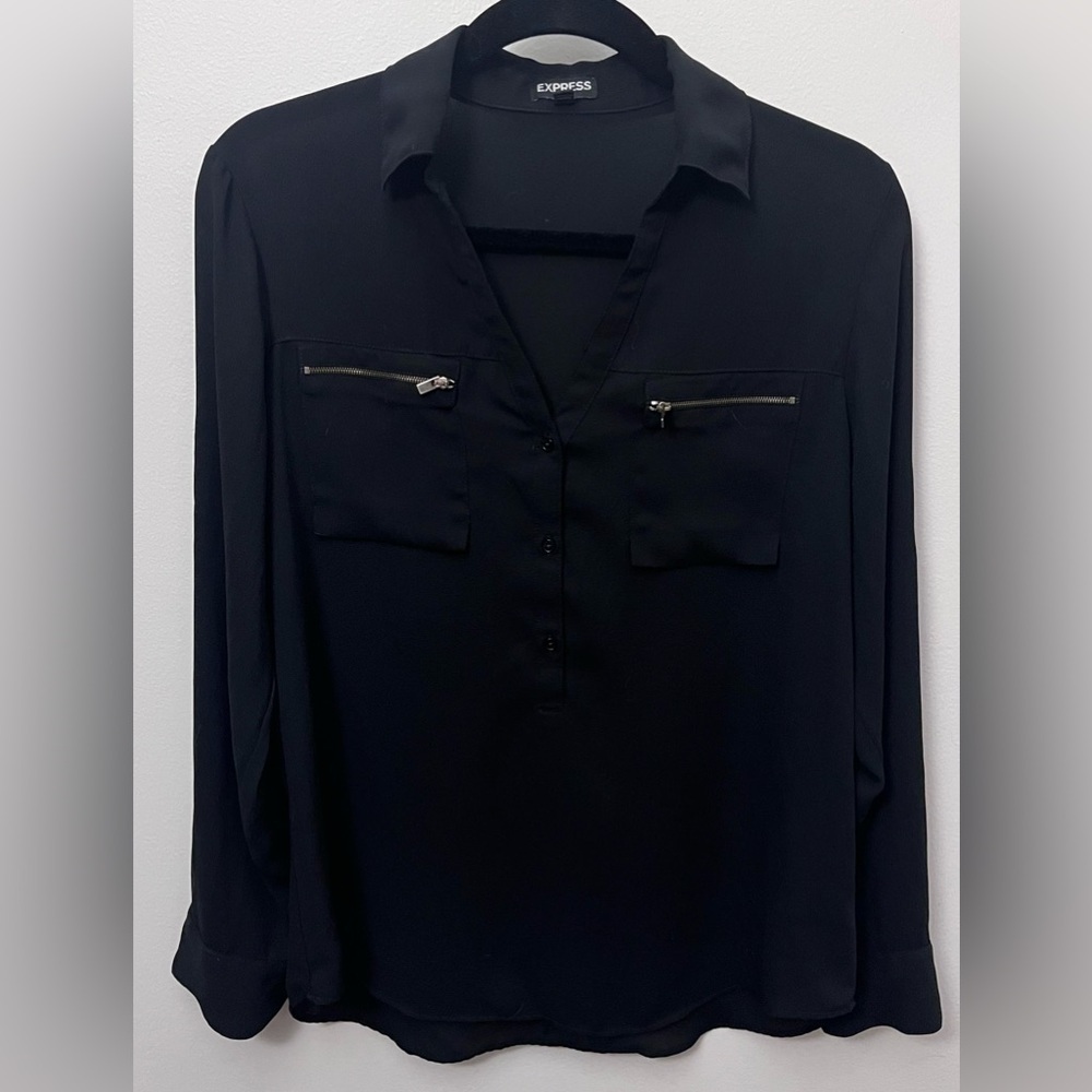 Express Black Blouse with Zipper Details
